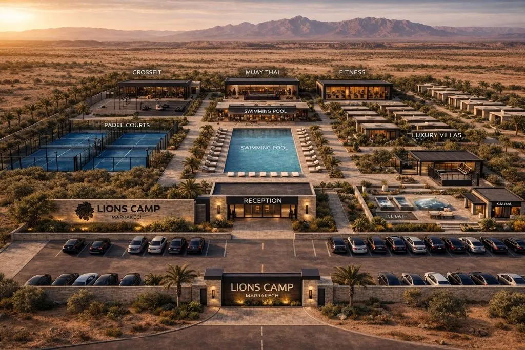 Lions Camp aerial — luxury villas and full compound
