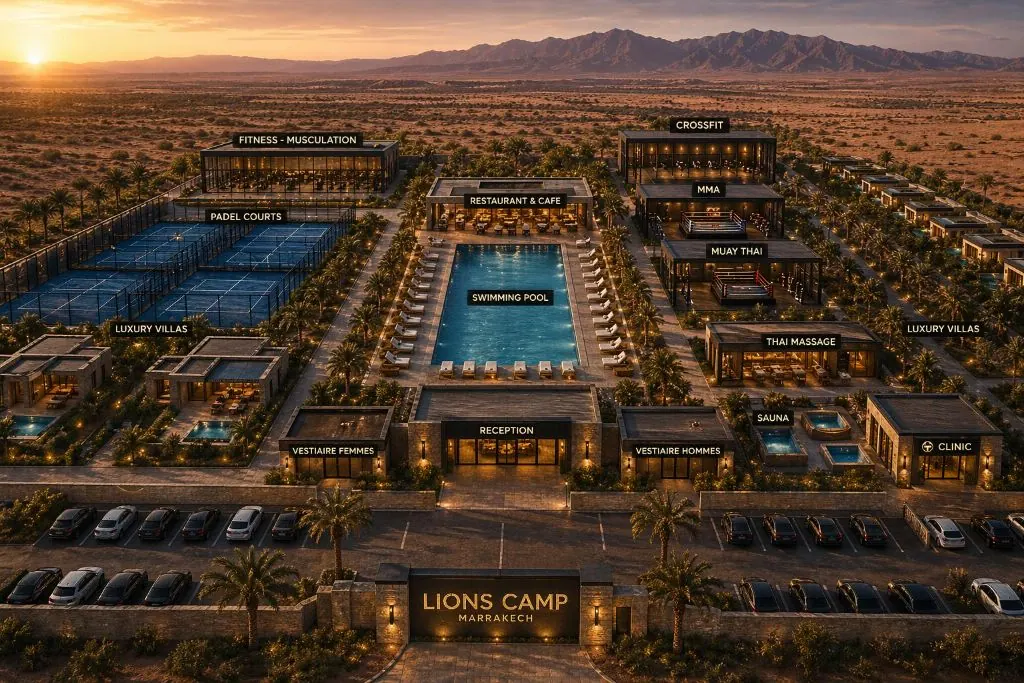 Lions Camp compound — full masterplan with labels